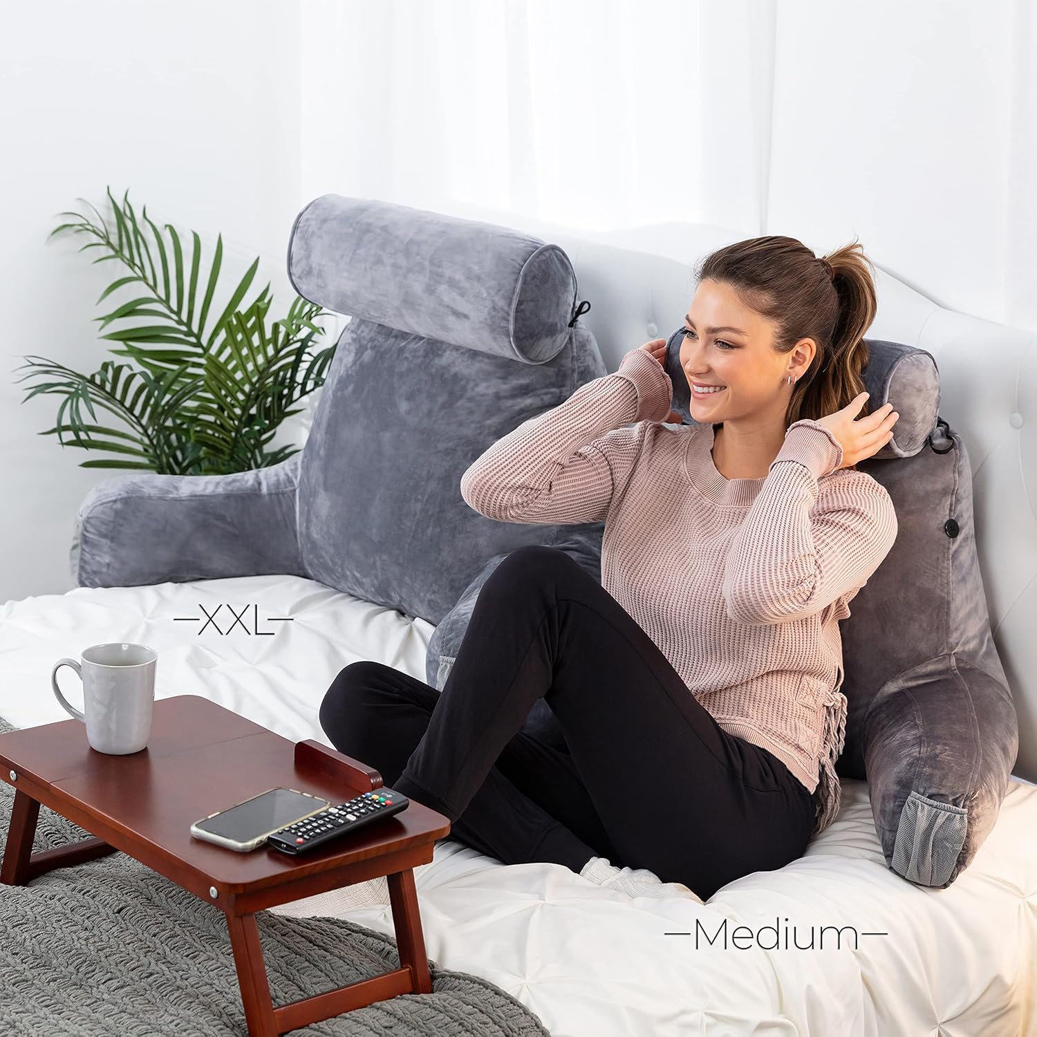 HusbandPillow Husband Pillow Medium Reading Pillow with Arms - 23" Backrest for Sitting Up in Bed - Firm Support Bed Rest Pillow for Adults…
