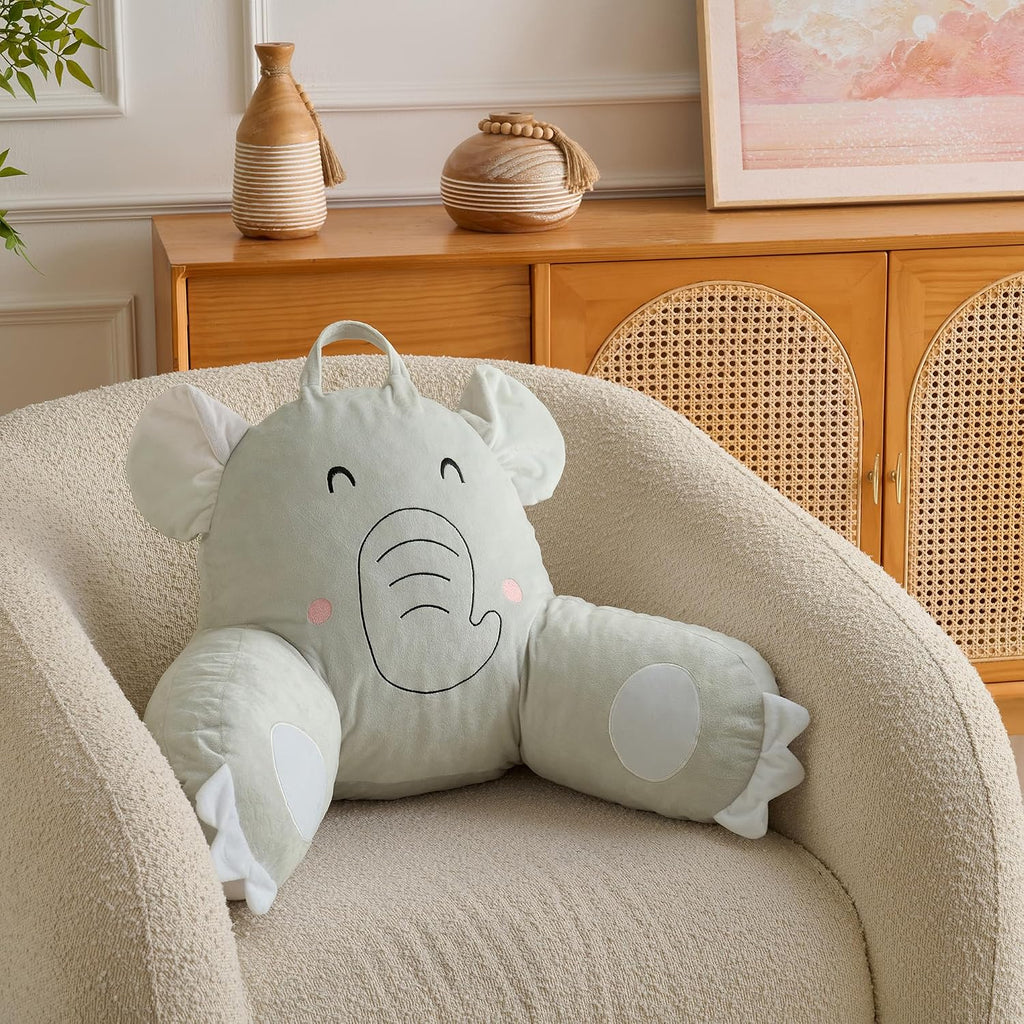 Elephant Reading Pillow for Kids & Teens with Shredded Memory Foam – Soft Velvet Lounger with Fun Character Designs, Removable Washable…