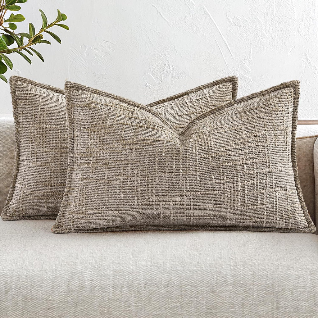 decorUhome Chenille Throw Pillow Covers 12x20 Set of 2, Soft Textured Slubby Modern Decorative Pillow Covers with Elegant Design for Couch,…