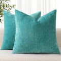 decorUhome Chenille Turquoise Summer Throw Pillow Covers 16x16 Inch Set of 2, Decorative Soft Couch Pillow Covers Solid Dyed Accent Farmhou…