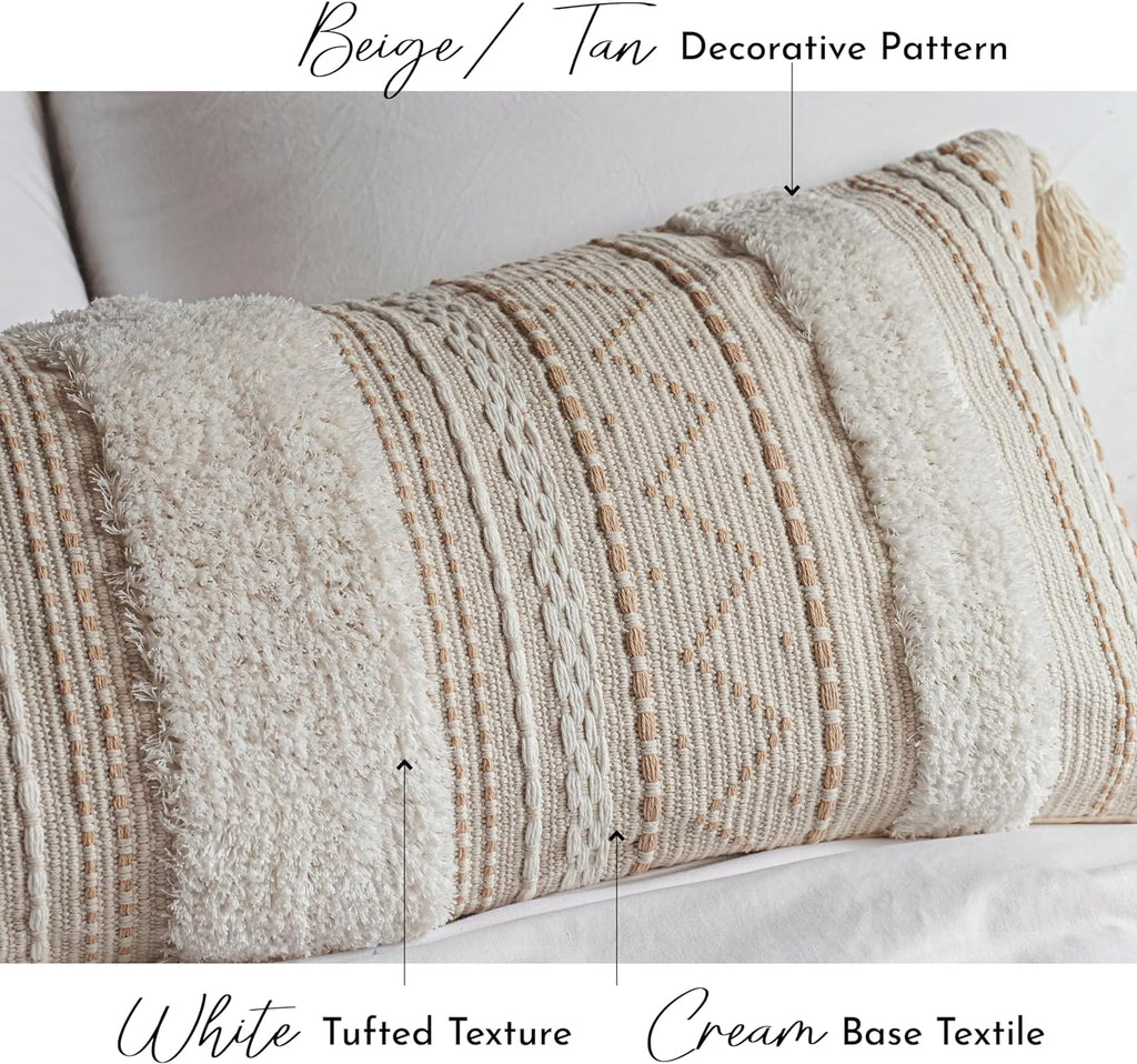 BlissBlush 14x36 Lumbar Pillow Cover for Bed, Rectangular Long Decorative Throw Pillowcase, Boho Accent Cushion with Tufted Pattern and…