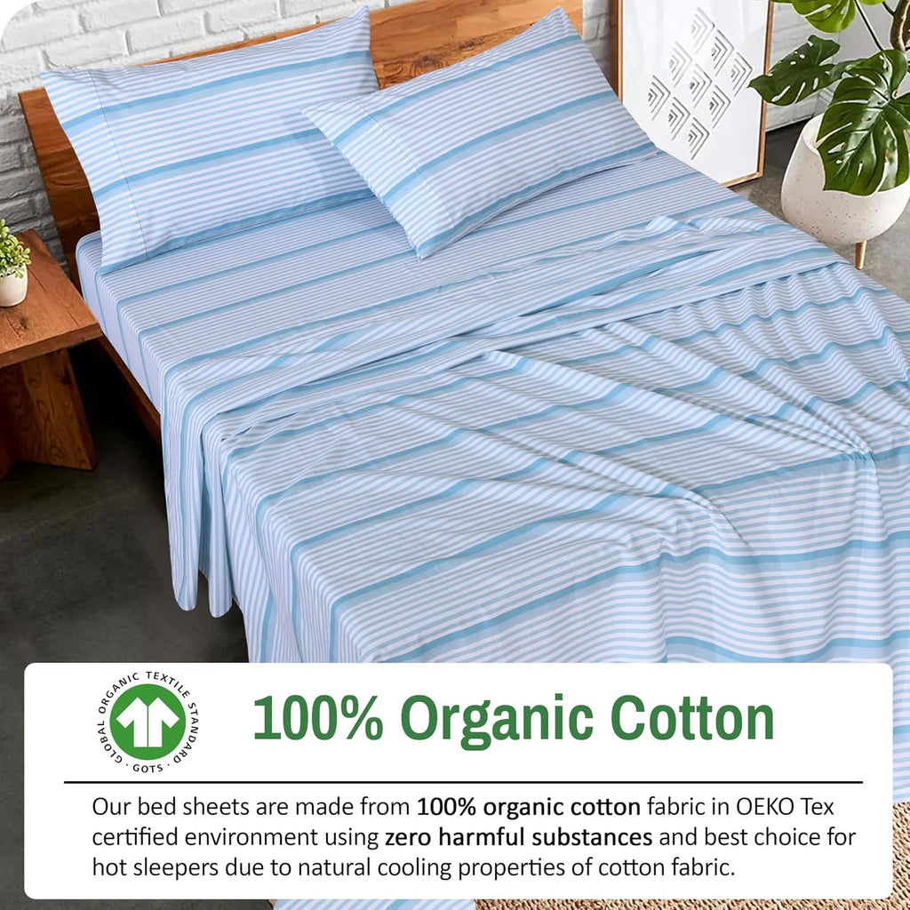 Ruvanti 100% Cotton Organic Percale Sheets Queen Size – Crisp Cooling Bed Sheets for Hot Sleepers, Deep Pocket 15”, Soft Peach Finish, Brea…