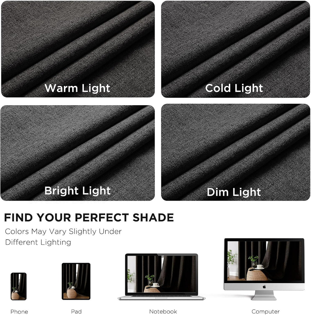 Cucraf 100% Blackout Curtains 63 inches Length 2 Panels Set, Room Darkening Linen Textured Curtain Grommet for Bedroom Living Room, Light B…