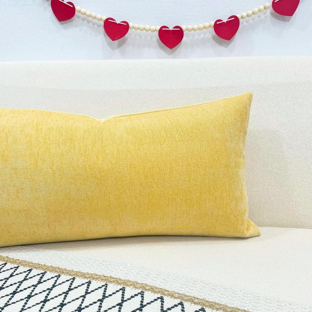 Slow Cow Chenille Rectangular Pillow Cover Pillowcase Decorative Lumbar Throw Pillow Cover for Couch Sofa 12 x 24 Inches Yellow