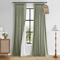 Boodii Sage Green 96 Inch 100% Blackout Linen Pinch Pleated Curtains for Bedroom Living Room 2 Panels Set Room Darkening Farmhouse Boho Bac…