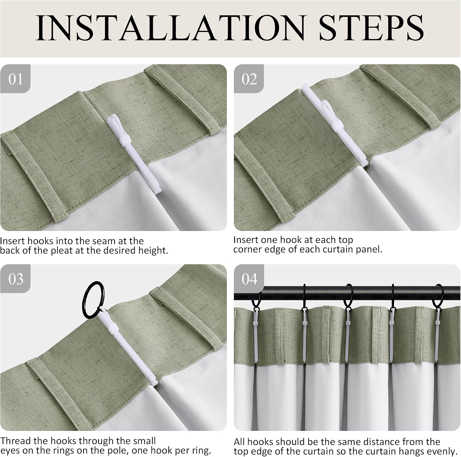 Boodii Sage Green 96 Inch 100% Blackout Linen Pinch Pleated Curtains for Bedroom Living Room 2 Panels Set Room Darkening Farmhouse Boho Bac…