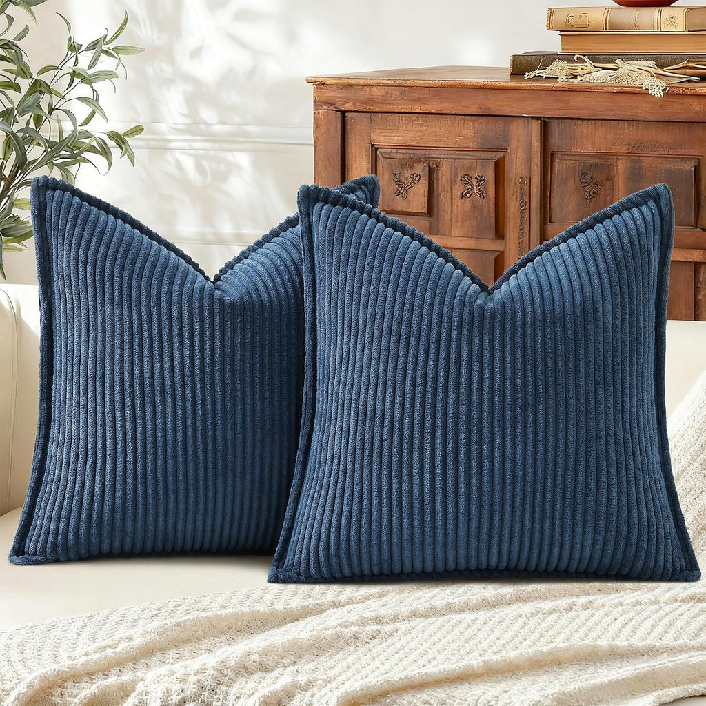 Mecatny Corduroy Summer Throw Pillow Covers 20x20 Set of 2, Neutral Decorative Soft Boho Couch Pillow Covers with Broadside for Sofa…