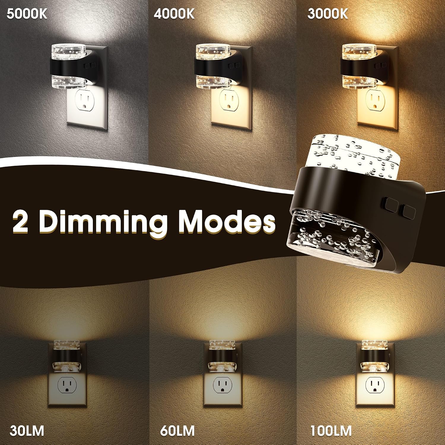 Briignite LED Night Light Plug into Wall[4 Pack] Dimmable Night Light with Bubble Design 3000K/4000K/5000K & 3 Brightness Levels for Baby…