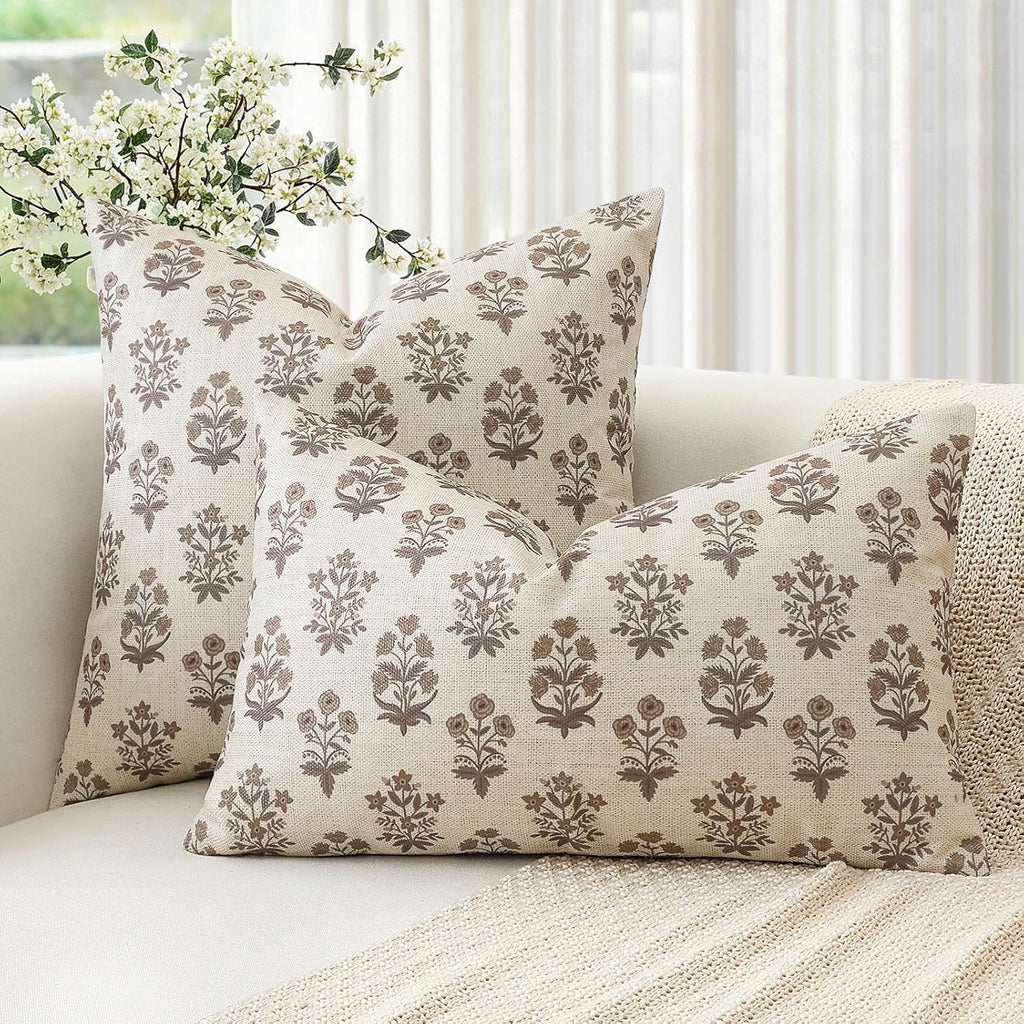OTOSTAR Floral Print Pillow Covers 12x20 Inch Pack of 2 Double-Sided Brown Flower Lumbar Throw Pillow Covers Farmhouse Rustic Cushion…