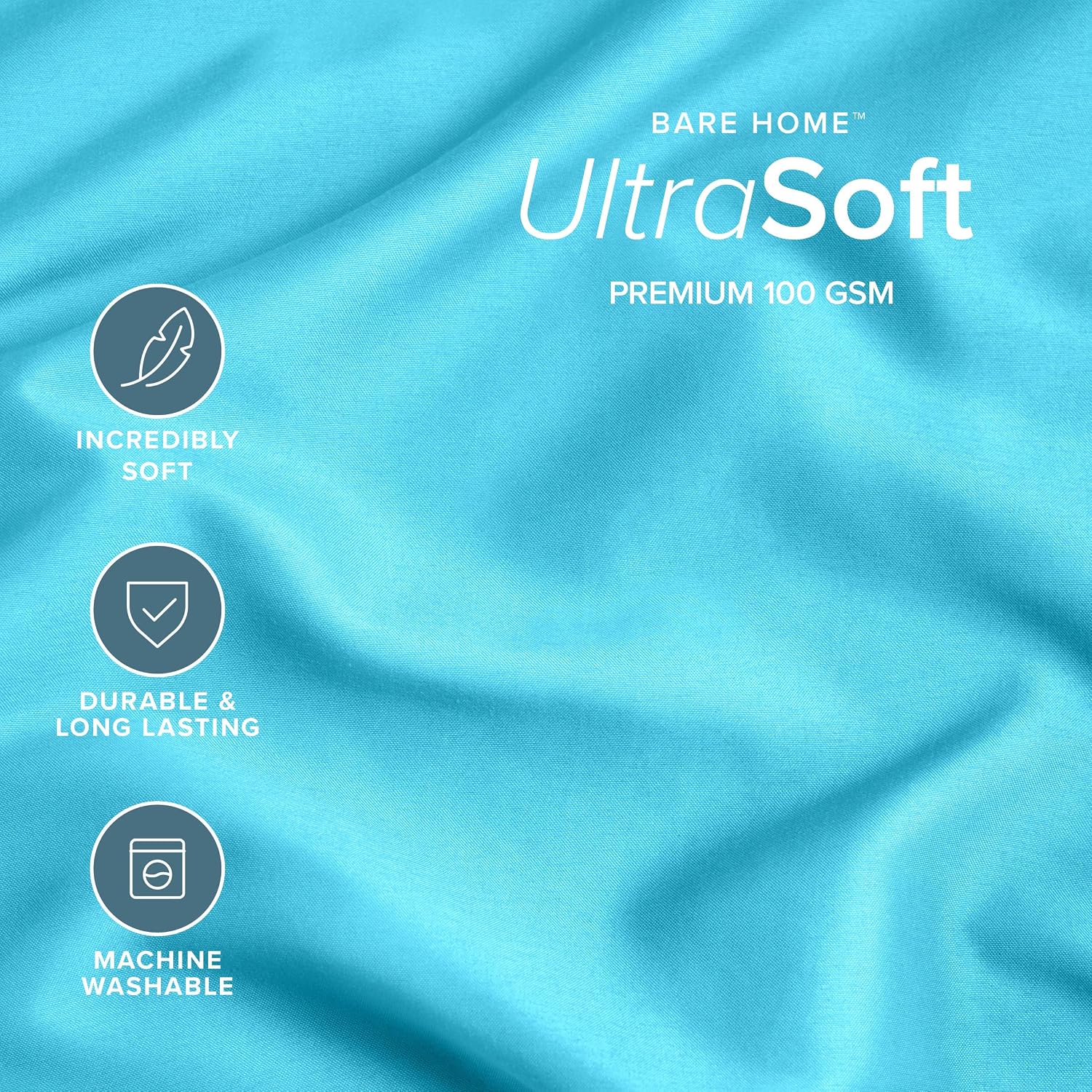 BareHome Bare Home Microfiber Bulk Pillow Cases - Standard/Queen Size Set of 4 - Cooling Pillowcases - Double Brushed - Aqua Pillowcases 4…