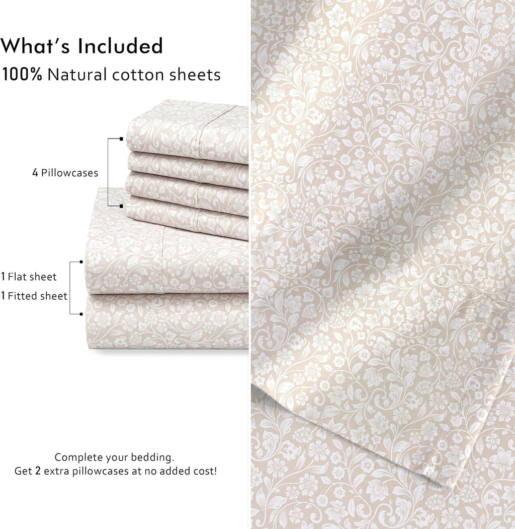 Ruvanti 100% Cotton Percale Sheets Full Size 6 Piece Set, Cooling Bed Sheets for Hot Sleepers, Deep Pocket 16”, Breathable Lightweight & Du…