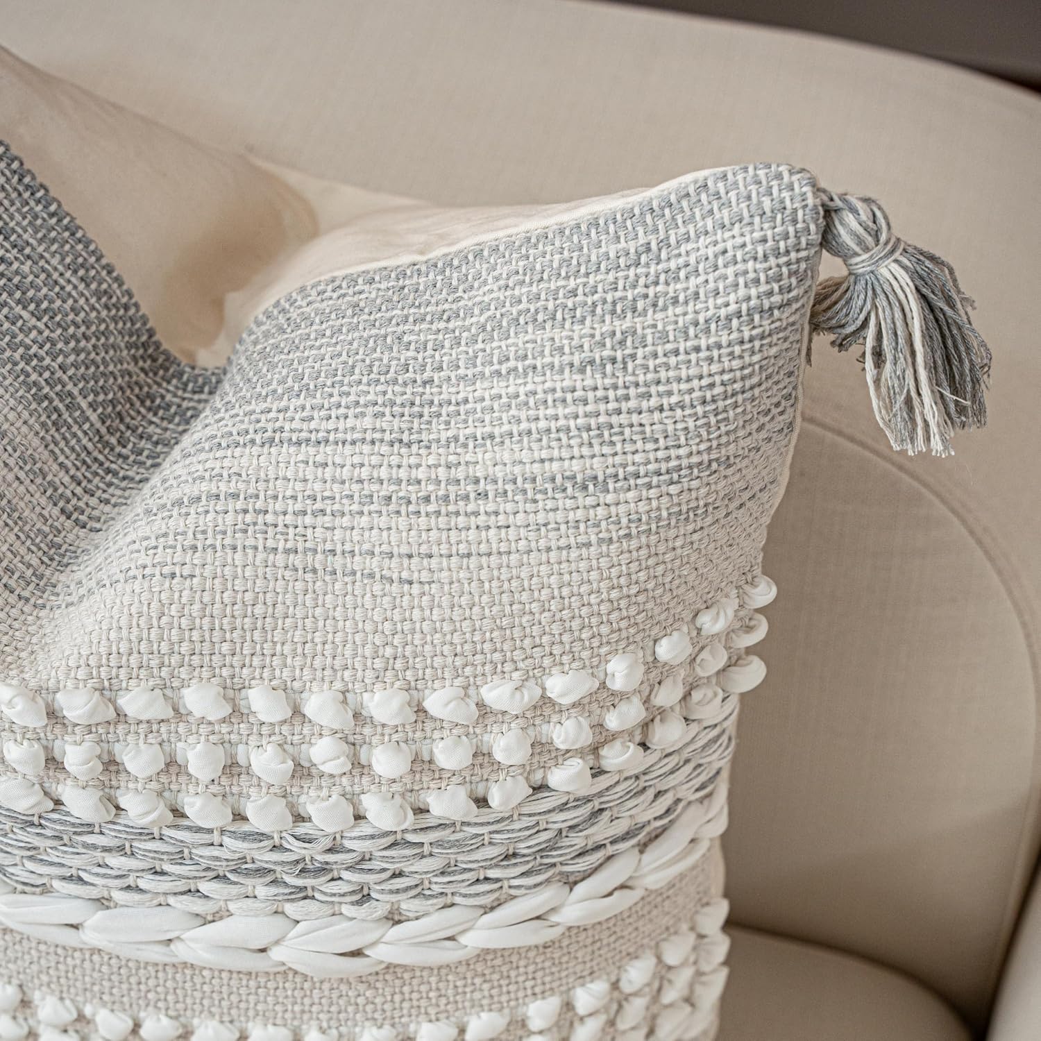 BlissBlush Gray Decorative Lumbar Pillow Cover 14x24, Boho Accent Throw Pillow Case for Couch Sofa Bed, Modern Farmhouse Textured Lumbar…
