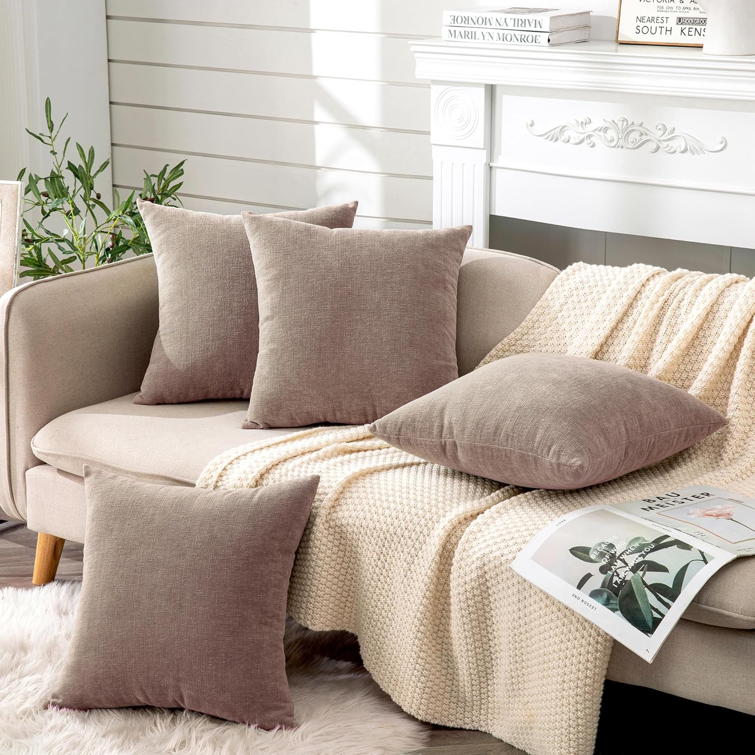 Gawamay Decorative Square Throw Pillow Covers 18"x18" Inch Set of 4, Super Soft Chenille Pillows Cover Fall Pillowcase for Living Room Bedr…