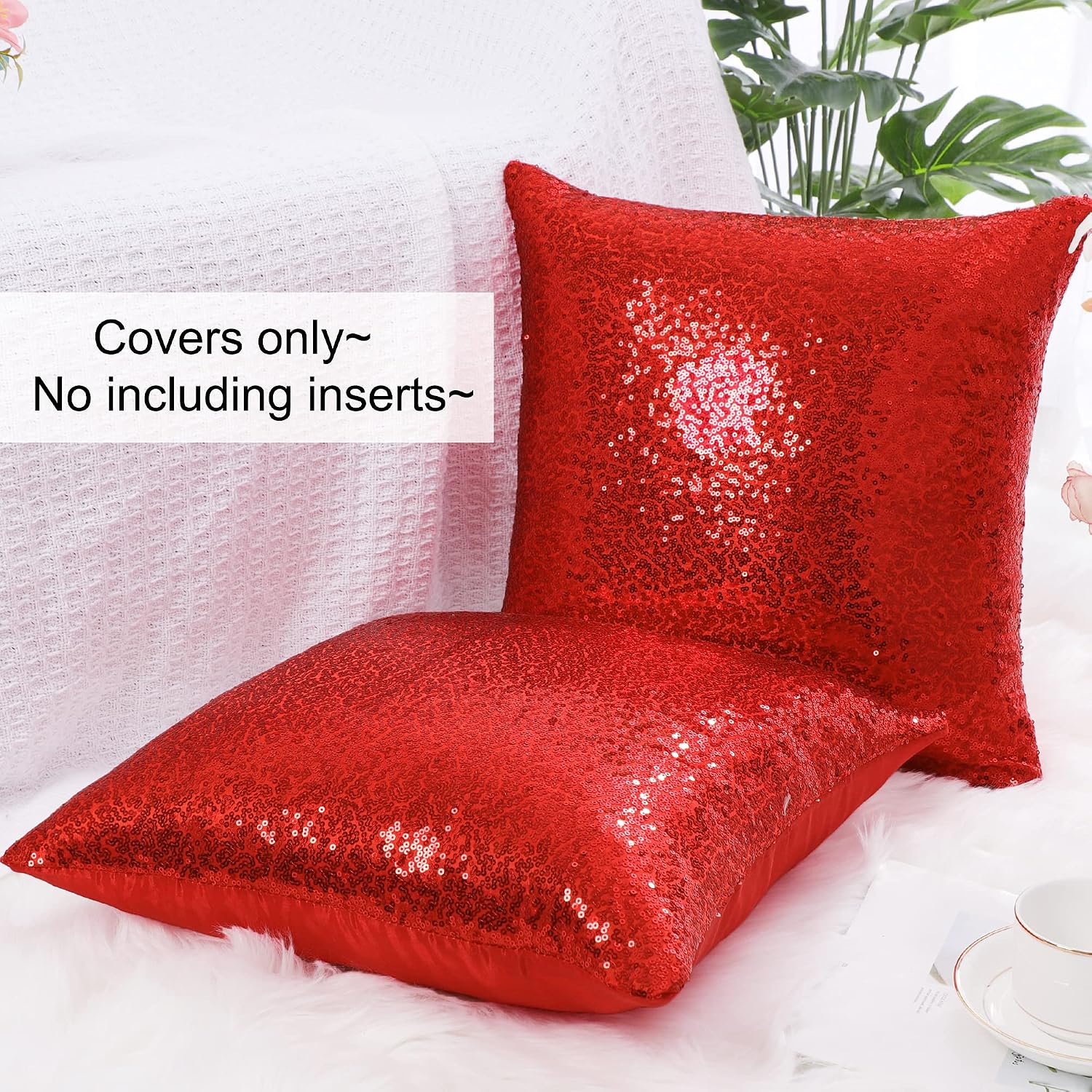 uxcell 2 Pcs Sequin Throw Pillow Covers, Shiny Sparkling Comfy Satin Cushion Covers, Decorative Pillowcases for…
