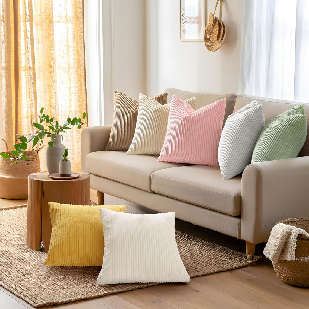 Mecatny Corduroy Summer Decorative Throw Pillow Covers 20x20 Set of 2 for Sofa Living Room, Soft Neutral Boho Couch Pillow Covers for…