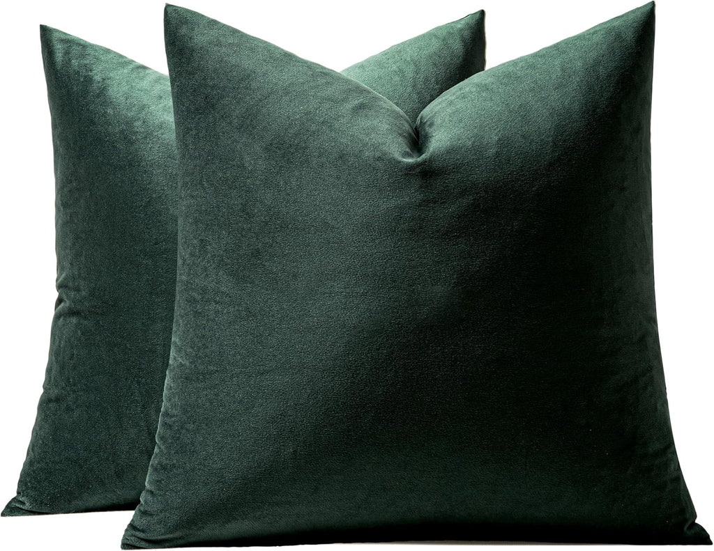 MIULEE Pack of 2 Velvet Soft Solid Decorative Square Throw Pillow Covers Cushion Case for Sofa Bedroom Couch, 20x20 Inch Army Green