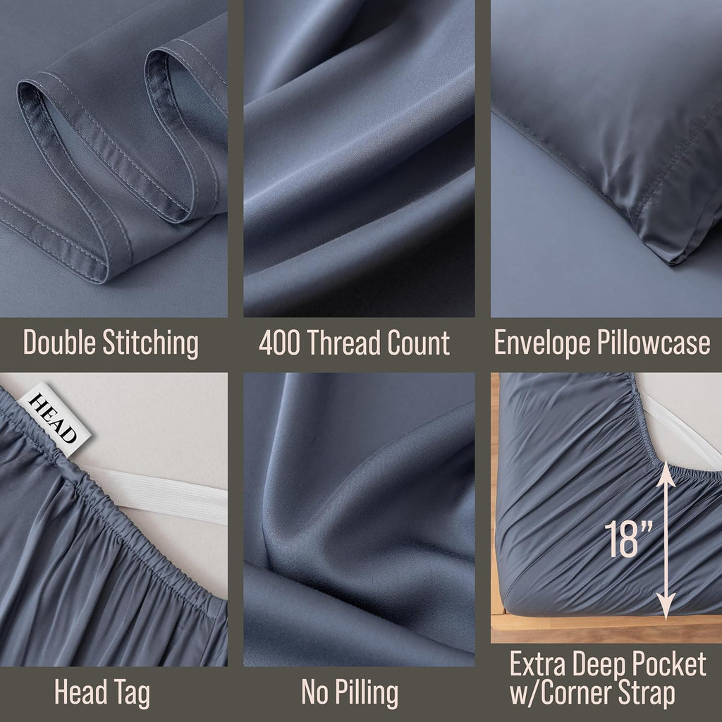 Bella Coterie Luxury Bamboo Viscose Queen Size Sheet Set | 100% Organically Grown | Ultra Soft | Cooling for Hot Sleepers | 18" Deep…