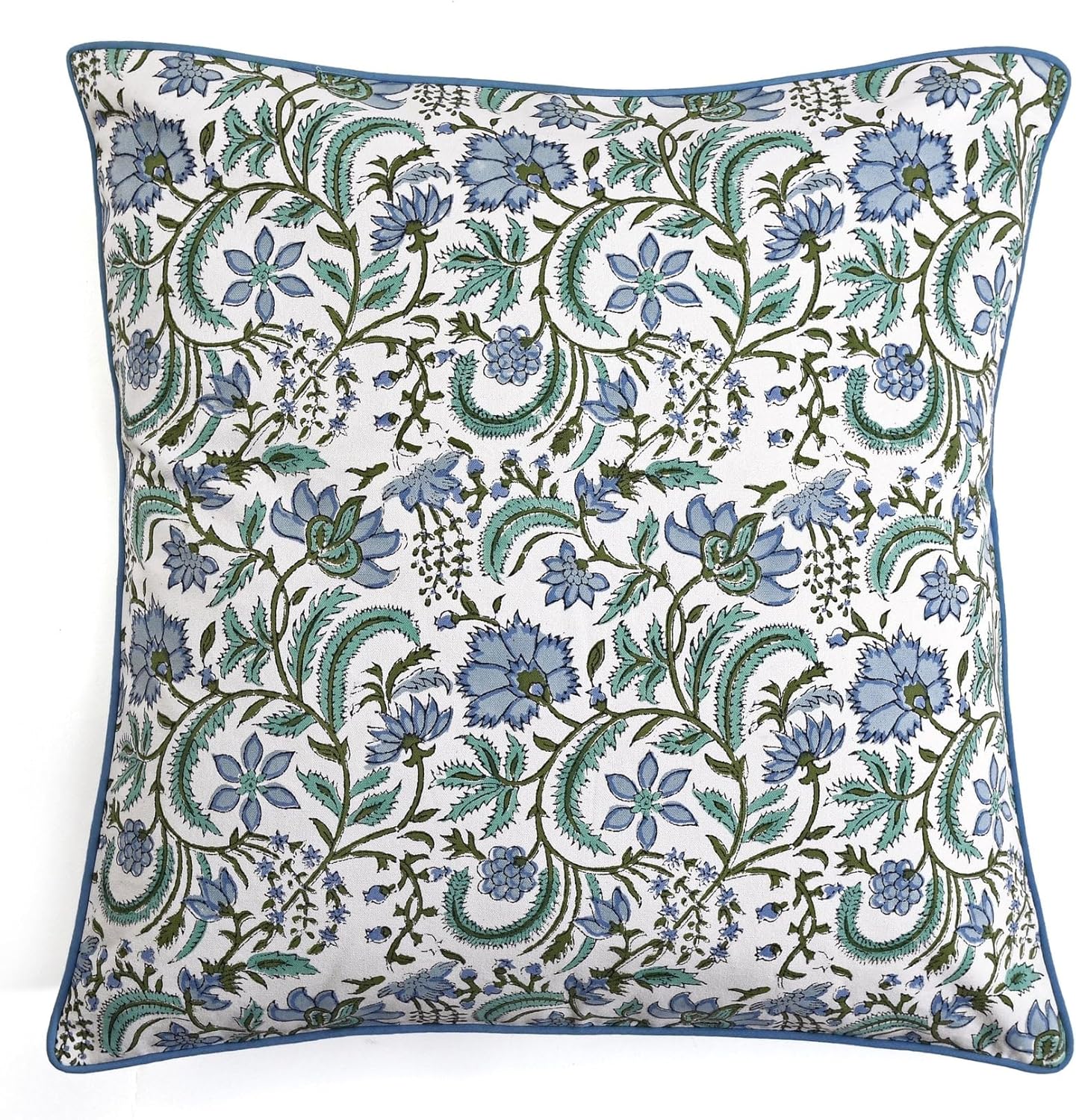 Ridhi Block Print Columbia Blue Pillow Cover 18" x 18" (Pack of 2) Decorative Couch Pillows for Living Room, Chic Boho Cute Outdoor Pillows…