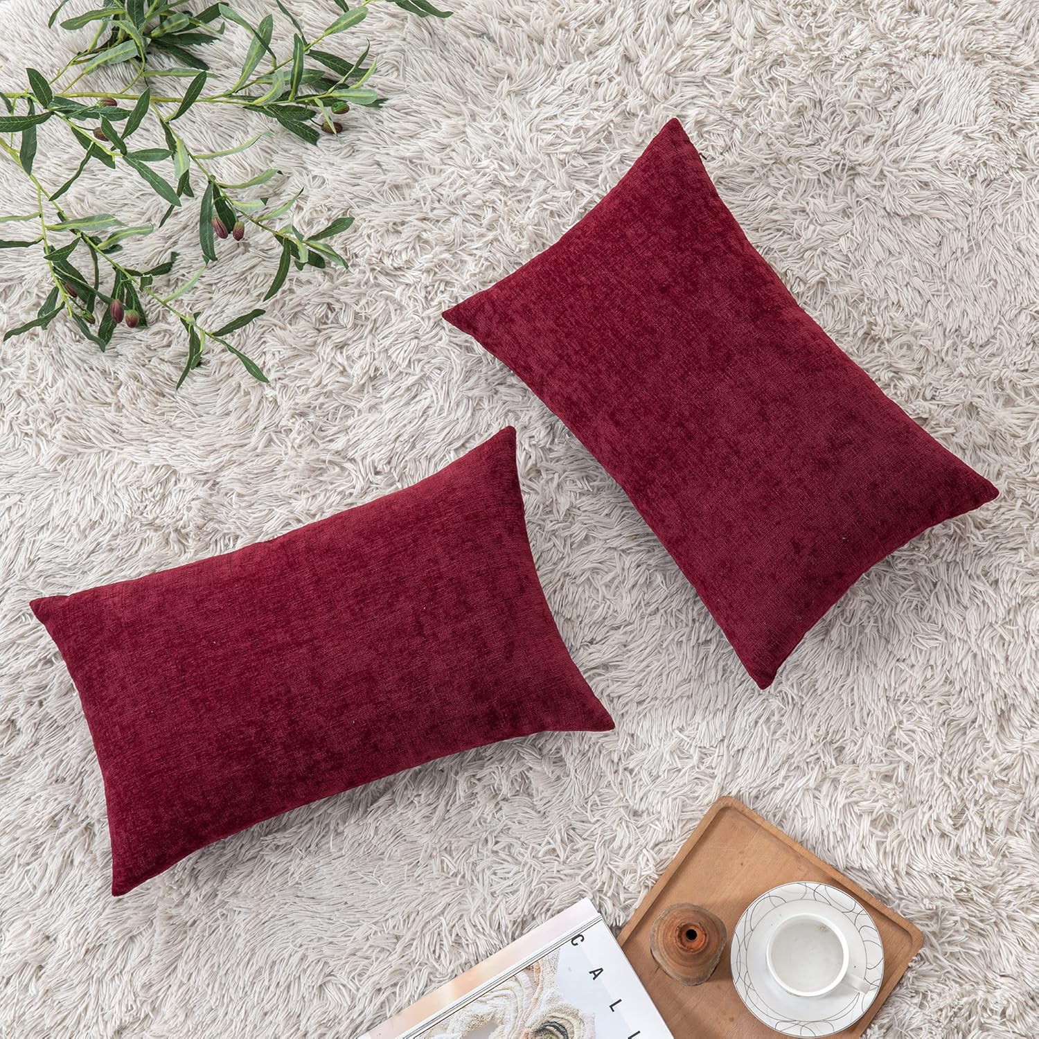 Gawamay Lumbar Decorative Throw Pillow Covers 12"x20" Inch Set of 2, Super Soft Chenille Rectangle Pillowcase for Living Room Bedroom Sofa…