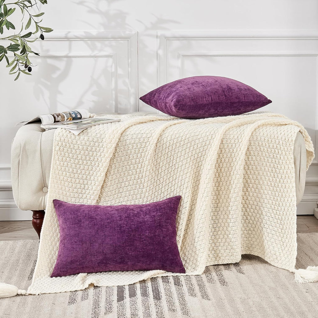 Gawamay Lumbar Pillow Decorative Rectangle Throw Pillow Covers 12"x20" Inch Set of 2, Super Soft Chenille Fall Pillowcase for Living Room B…