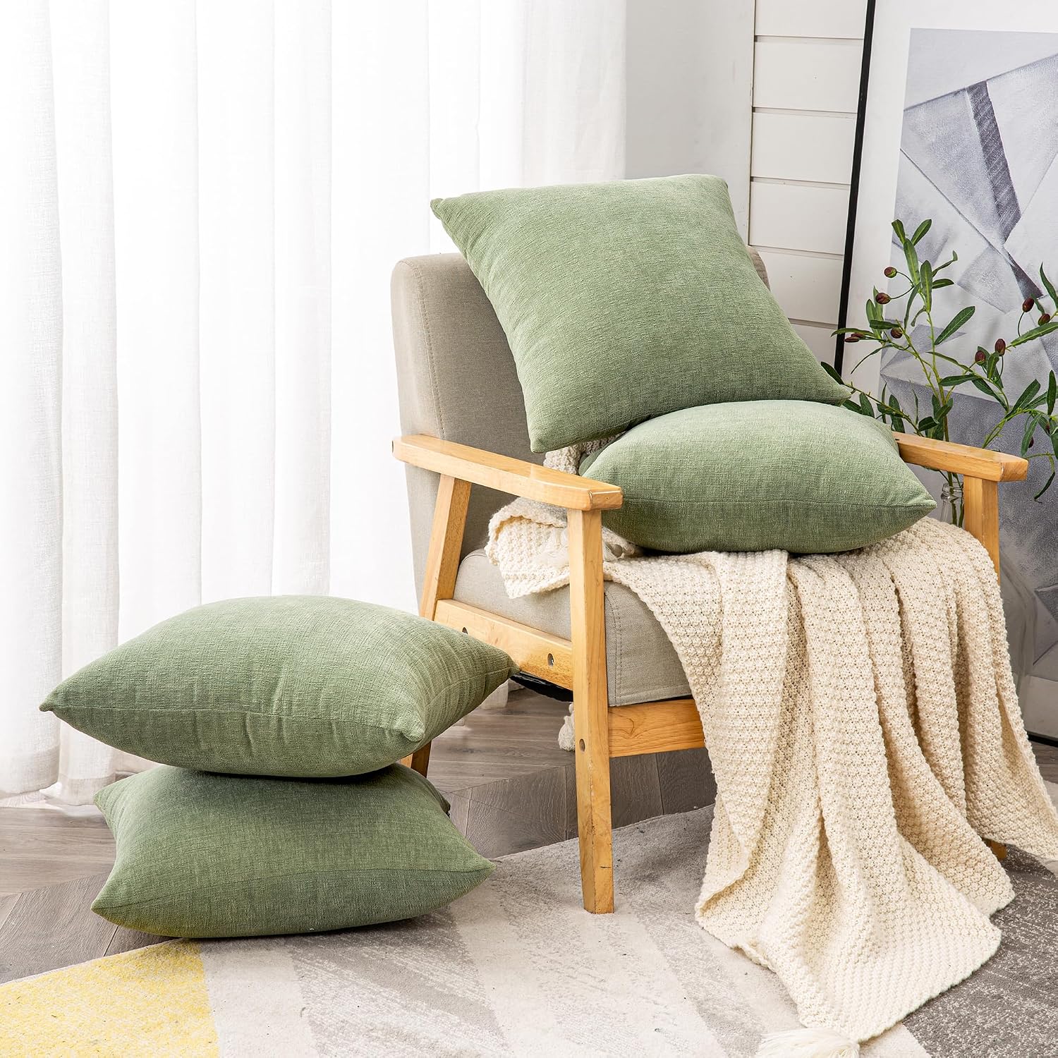 Gawamay Decorative Square Throw Pillow Covers 18"x18" Inch Set of 4, Super Soft Chenille Pillows Farmhouse Fall Pillowcase for Living Room…
