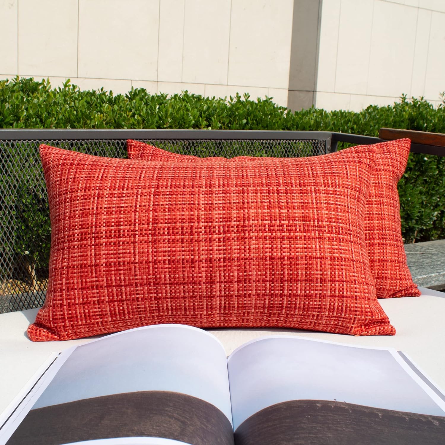 Kevin Textile Outdoor Waterproof Throw Pillow Covers 14x24 Inch Pack of 2 Woven Faux Linen Farmhouse Decorative Water Resistant Lumbar…