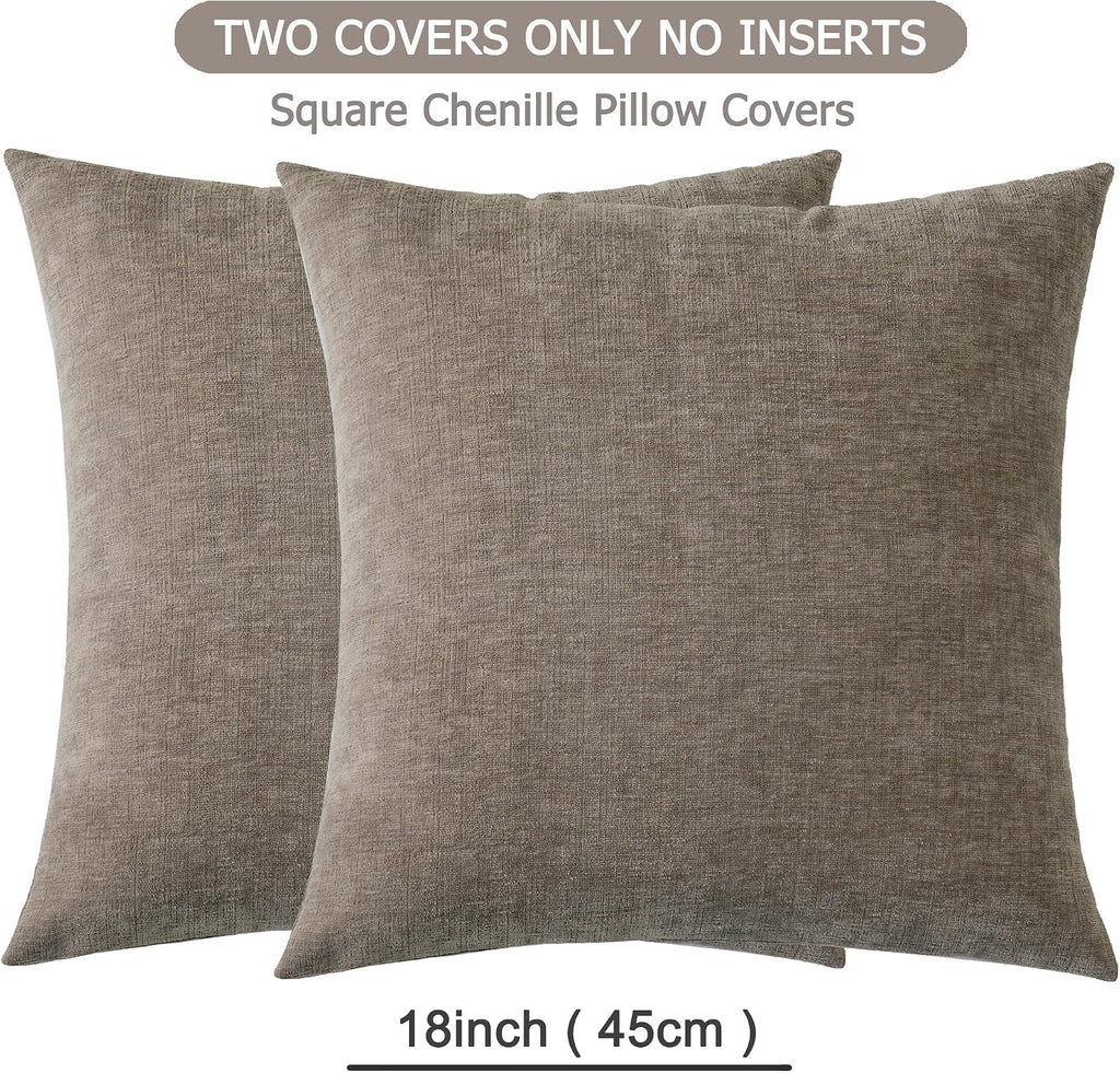 Gawamay Decorative Square Throw Pillow Covers 18"x18" Inch Set of 2, Super Soft Chenille Pillows Farmhouse Fall Pillowcase for Living Room…