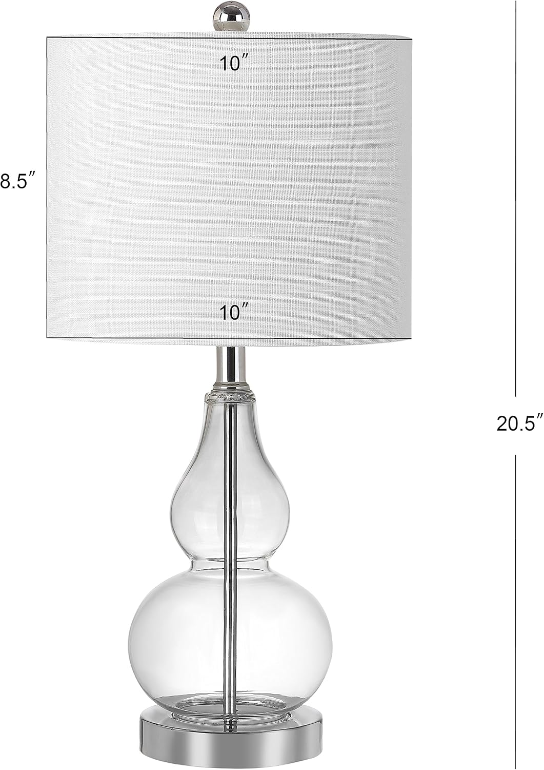 JONATHAN Y 20.5" Clear Glass Table Lamp, Modern Gourd Bedside Nightstand Lamp for Bedroom, Living Room, White Linen Shade, LED Bulb…