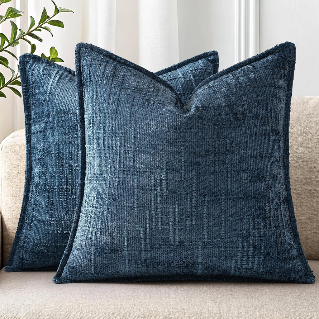 decorUhome Chenille Throw Pillow Covers 24x24 Set of 2, Soft Textured Slubby Modern Decorative Pillow Covers with Elegant Design for Couch,…