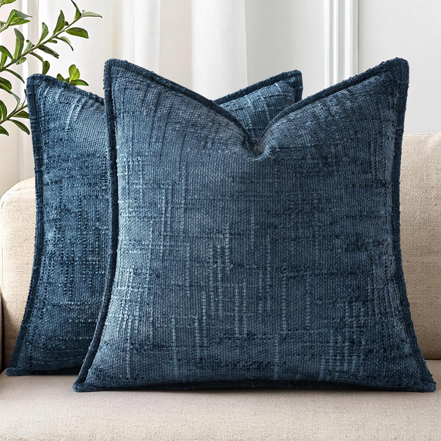 decorUhome Chenille Throw Pillow Covers 24x24 Set of 2, Soft Textured Slubby Modern Decorative Pillow Covers with Elegant Design for Couch,…