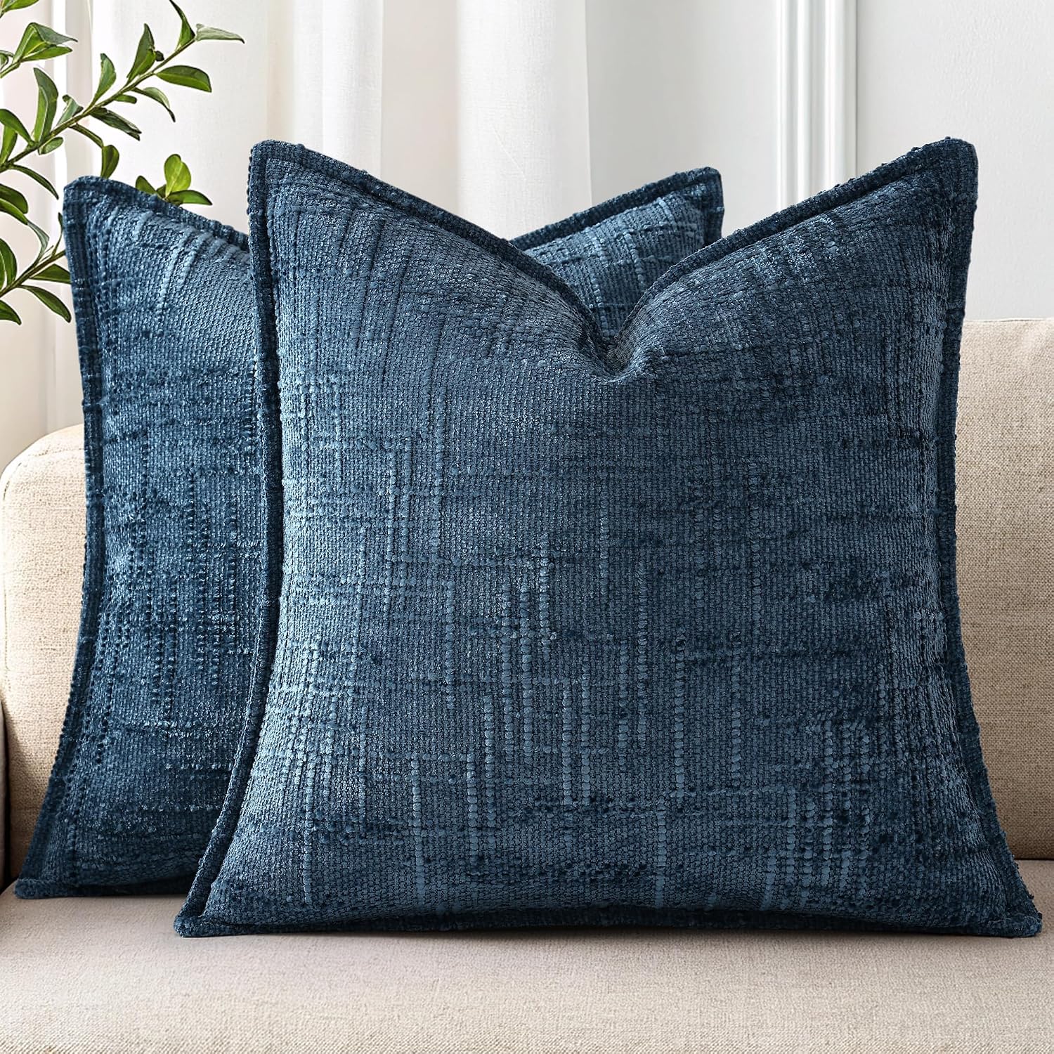 decorUhome Chenille Throw Pillow Covers 18x18 Set of 2, Soft Textured Slubby Modern Decorative Pillow Covers with Elegant Design for Couch,…