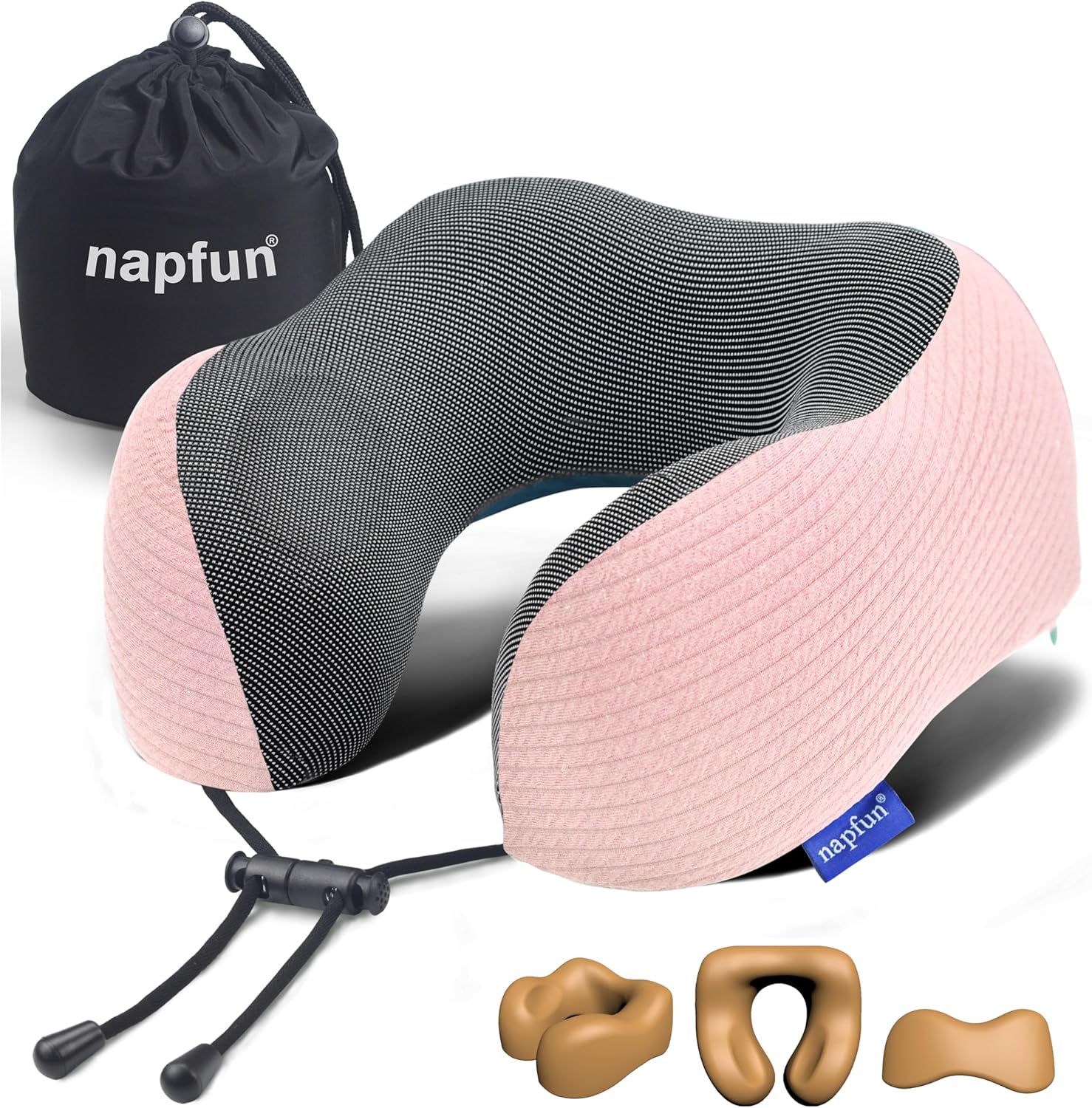 napfun Neck Pillow for Traveling, Upgraded Travel Neck Pillow for Airplane 100% Pure Memory Foam Travel Pillow for Flight Headrest Sleep…