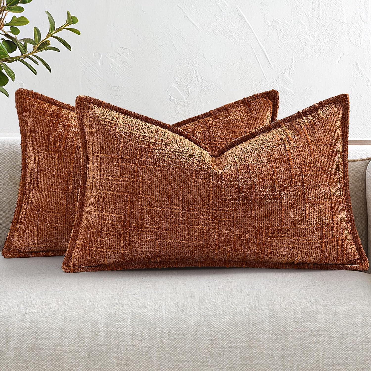 decorUhome Chenille Fall Throw Pillow Covers 12x20 Set of 2, Soft Textured Slubby Modern Decorative Pillow Covers with Elegant Design for C…