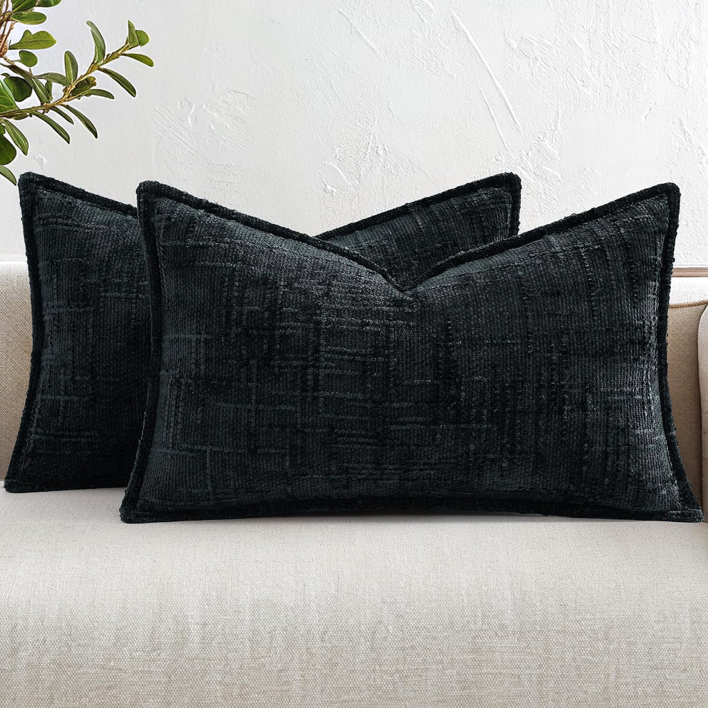 decorUhome Chenille Throw Pillow Covers 12x20 Set of 2, Soft Textured Slubby Modern Decorative Pillow Covers with Elegant Design for Couch,…