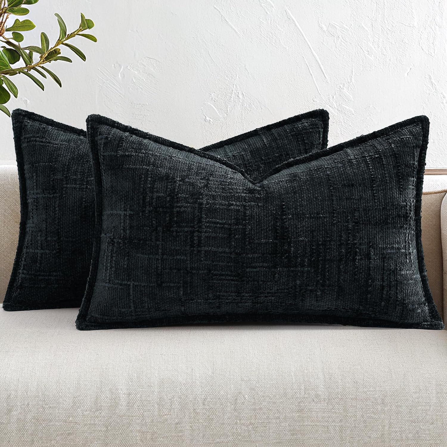 decorUhome Chenille Throw Pillow Covers 12x20 Set of 2, Soft Textured Slubby Modern Decorative Pillow Covers with Elegant Design for Couch,…