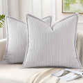 Mecatny Corduroy Summer Throw Pillow Covers 18x18 Set of 2, Neutral Decorative Soft Boho Couch Pillow Covers with Broadside for Sofa…