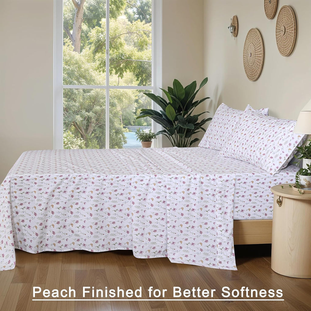 Ruvanti 100% Cotton Organic Percale Sheets Full Size – Crisp Cooling Bed Sheets for Hot Sleepers, Deep Pocket 15”, Soft Peach Finish, Breat…