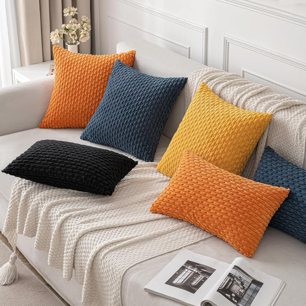 Miulee Orange Throw Pillow Covers Soft Corduroy Decorative Set of 2 Boho Striped Pillow Covers Pillowcases Farmhouse Home Decor for Hallowe…