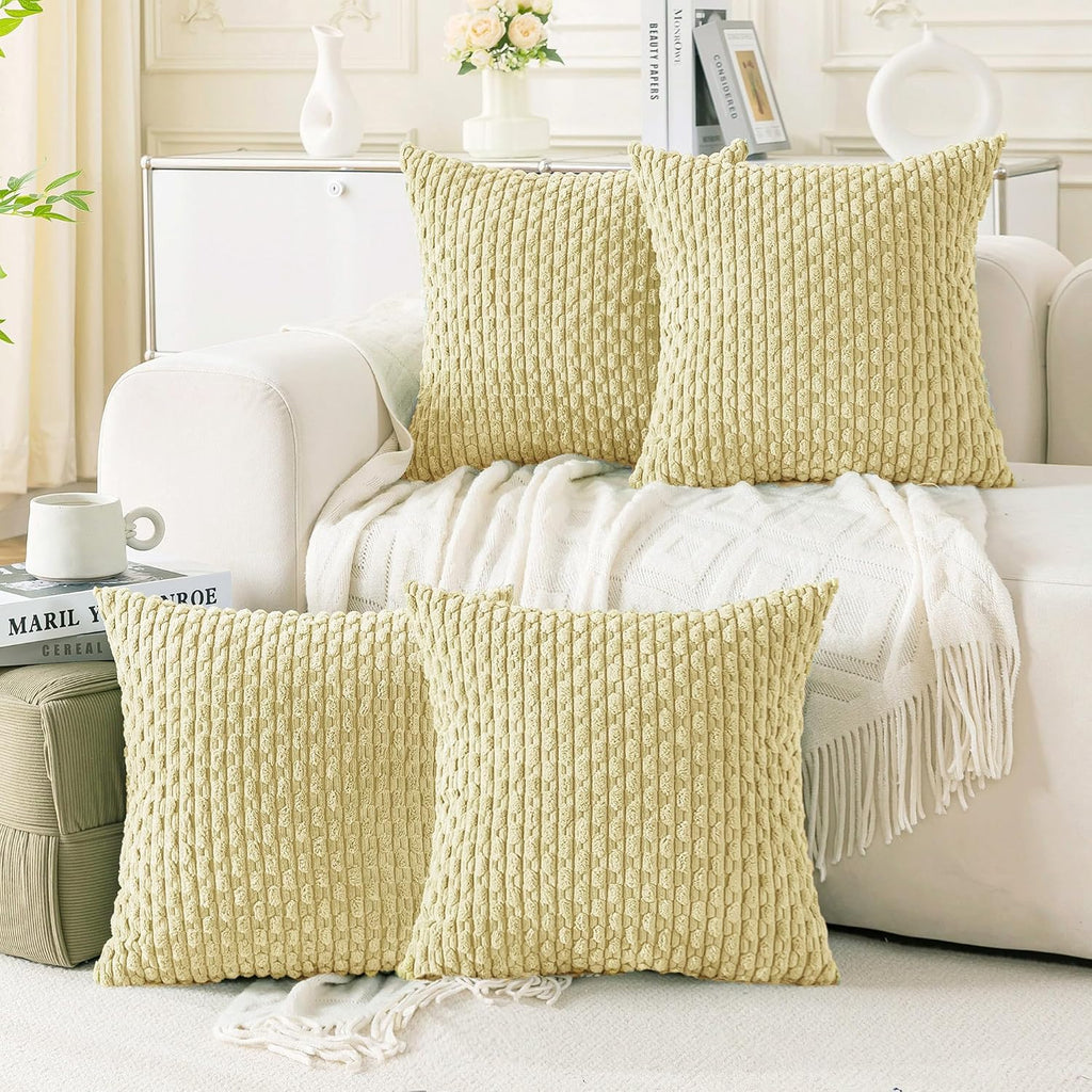 Cozoomy Set of 4 Pale Yellow Decorative Throw Pillow Covers 22x22 Inch Corduroy Pillow Covers for Bed Couch Sofa Living Room Soft Square Cu…