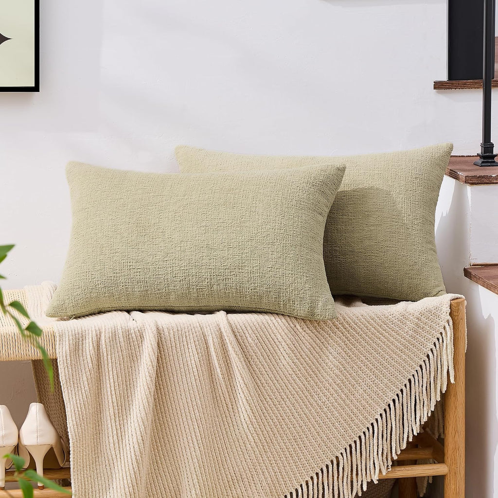 Gawamay Pack of 2 Decorative Lumbar Throw Pillow Covers 20x12 Inch, Soft Chenille Boho Farmhouse Cushion Cases, Couch Pillow Covers for Liv…
