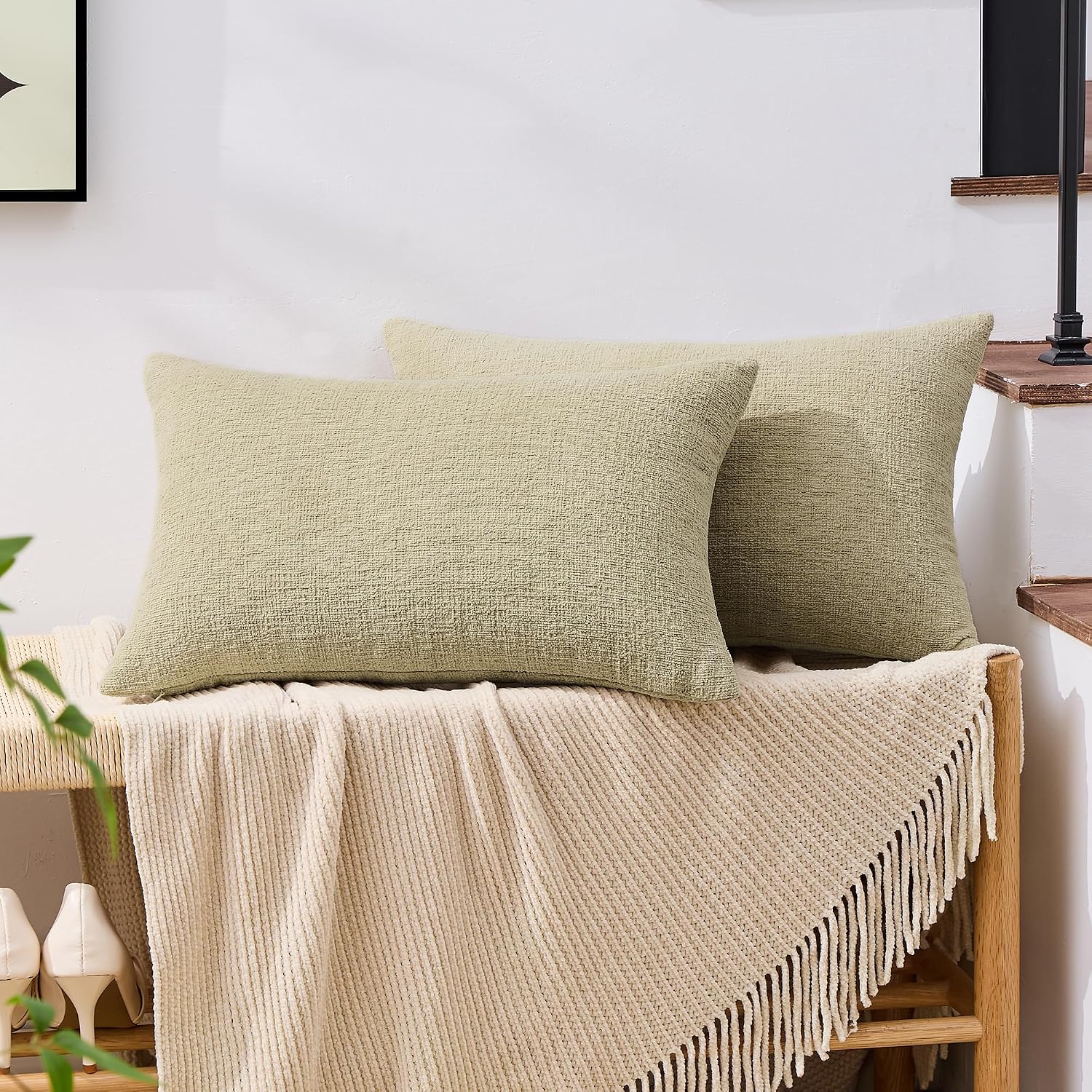Gawamay Pack of 2 Decorative Lumbar Throw Pillow Covers 20x12 Inch, Soft Chenille Boho Farmhouse Cushion Cases, Couch Pillow Covers for Liv…