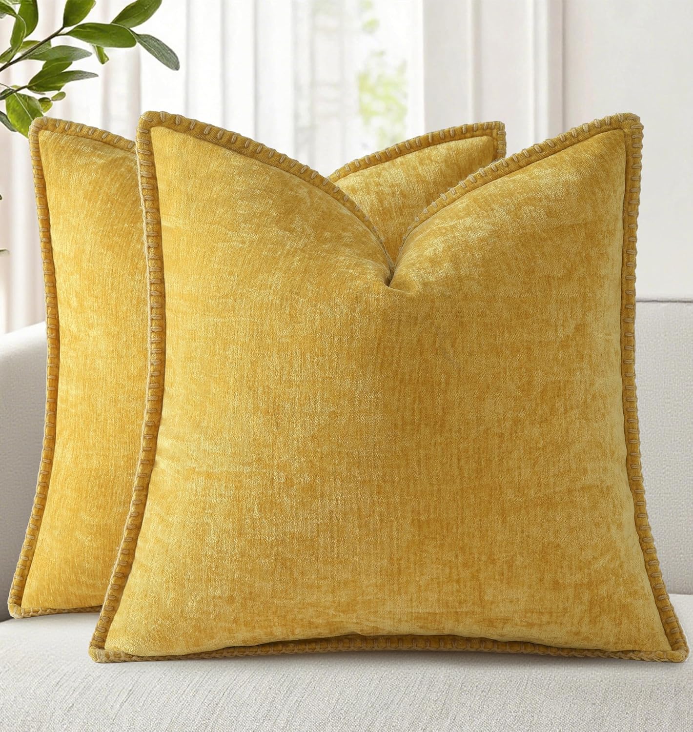 decorUhome Summer Chenille Soft Cozy Throw Pillow Covers 22x22 Set of 2, Modern Farmhouse Boho Velvet Decorative Euro Sham Pillow Cases wit…