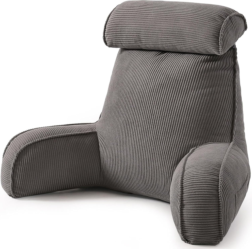 Ailuteie Reading Pillow for Sitting Up in Bed, Sofa & Floor – Corduroy Backrest Pillow with Arms, Side Pockets & Washable Cover, Bed Rest P…