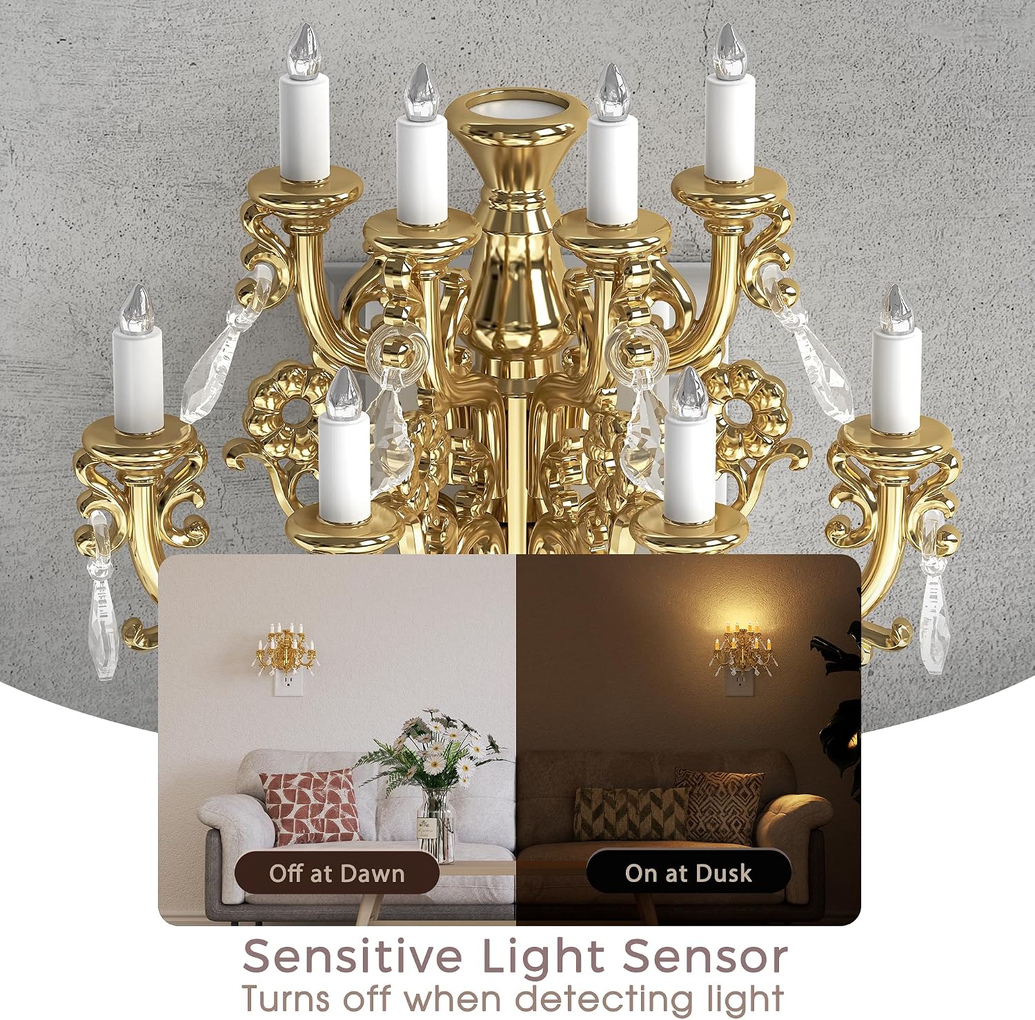 Briignite LED Night Lights Plug into Wall, Chandelier Night Light with Dusk to Dawn Light Sensor, Dimmable Golden Nightlight Plug in…
