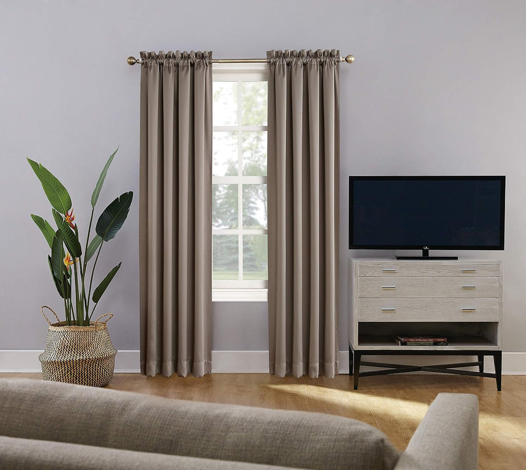 Sun Zero Oslo Theater Grade Extreme Total Blackout Rod Pocket Curtain Panel, 52" x 63", Taupe