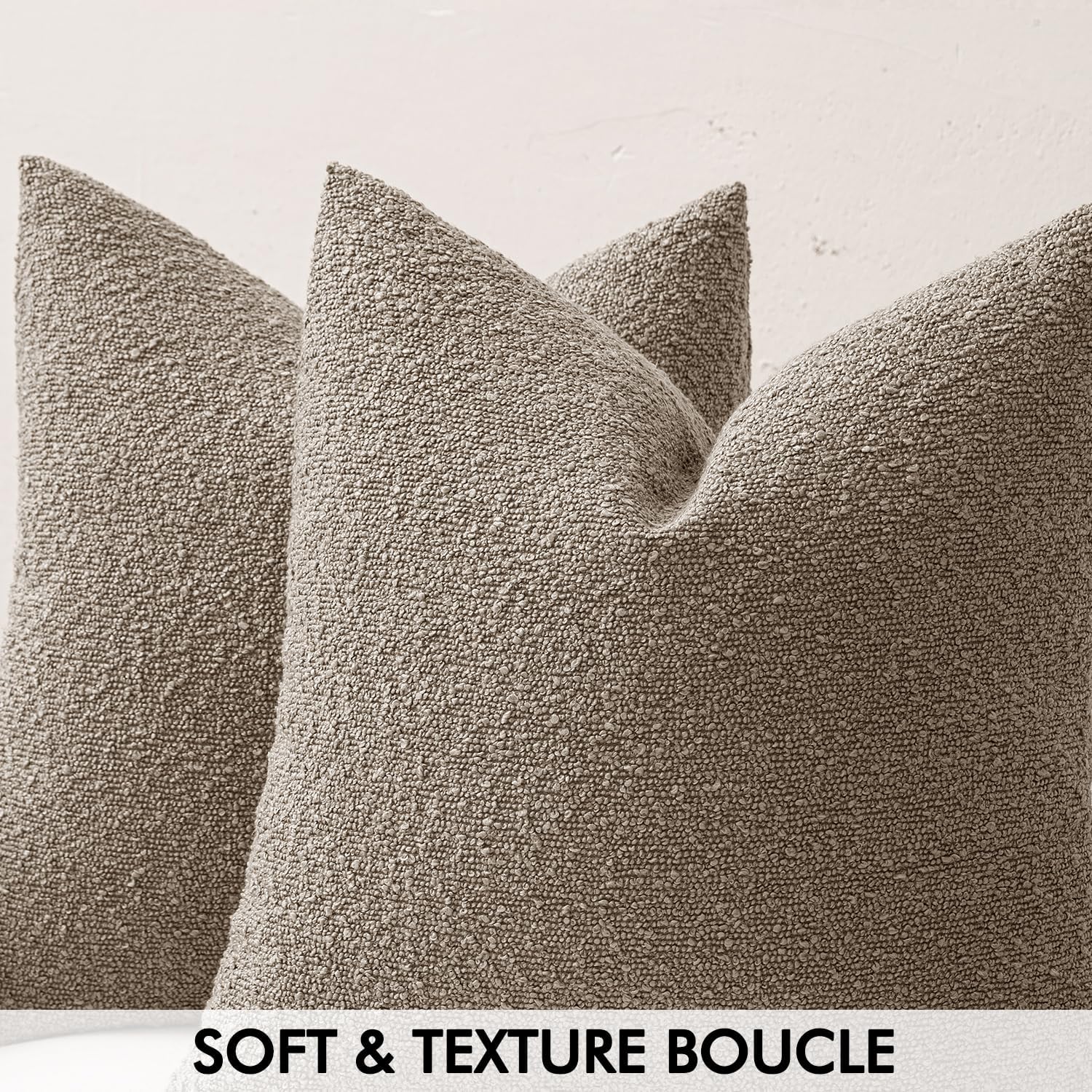 Miulee 20x20 Inch Decorative Pillow Covers for Couch Bed Set of 2 Textured Boucle Neutral Throw Pillow Covers Light Taupe Accent Solid Pill…