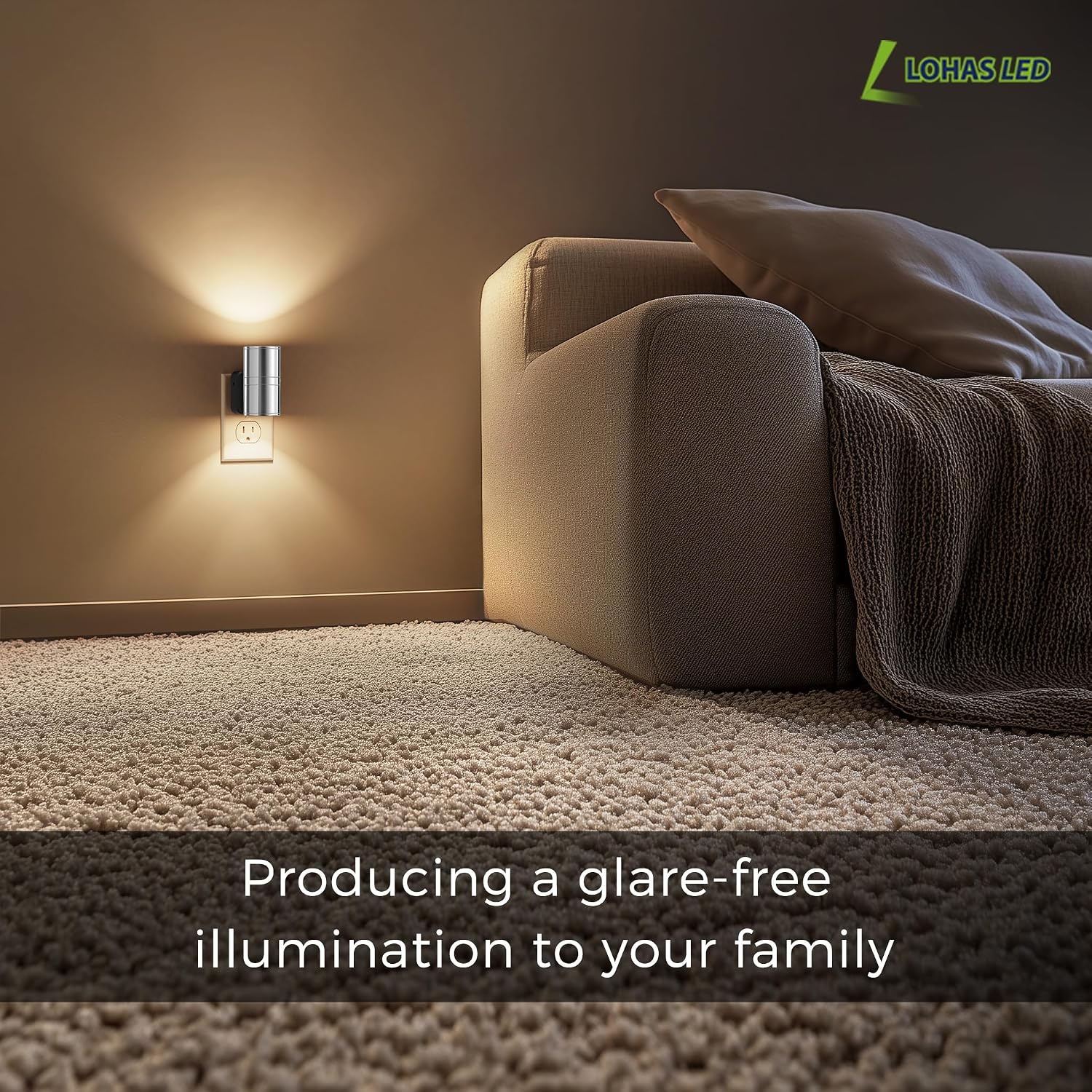 L LOHAS LED Night Light, Night Lights Plug into Wall, Smooth Silver Glossy Plating Metal-Shade Nightlights, Light Sensor, Soft White…