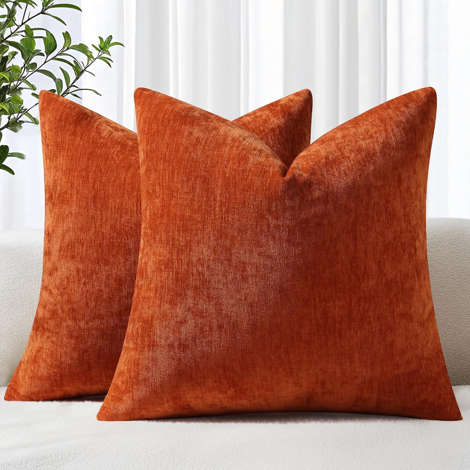 decorUhome Chenille Rust Throw Pillow Covers 16x16 Inch Set of 2, Decorative Soft Couch Pillow Covers Solid Dyed Accent Farmhouse Neutral S…