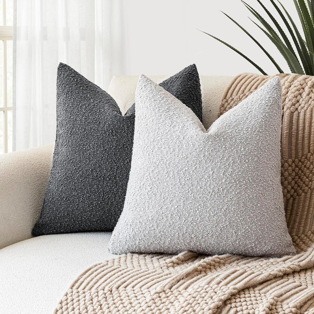 Foindtower Decorative Textured Boucle Throw Pillow Covers Accent Solid Pillow Cases Neutral Soft Cozy Couch Cushion Case for Chair Sofa…