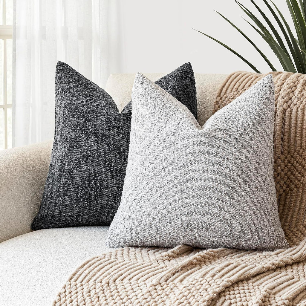 Foindtower Decorative Boucle Throw Pillow Covers Accent Solid Pillow Cases Cozy Soft Textured Couch Cushion Case for Chair Sofa Bedroom…